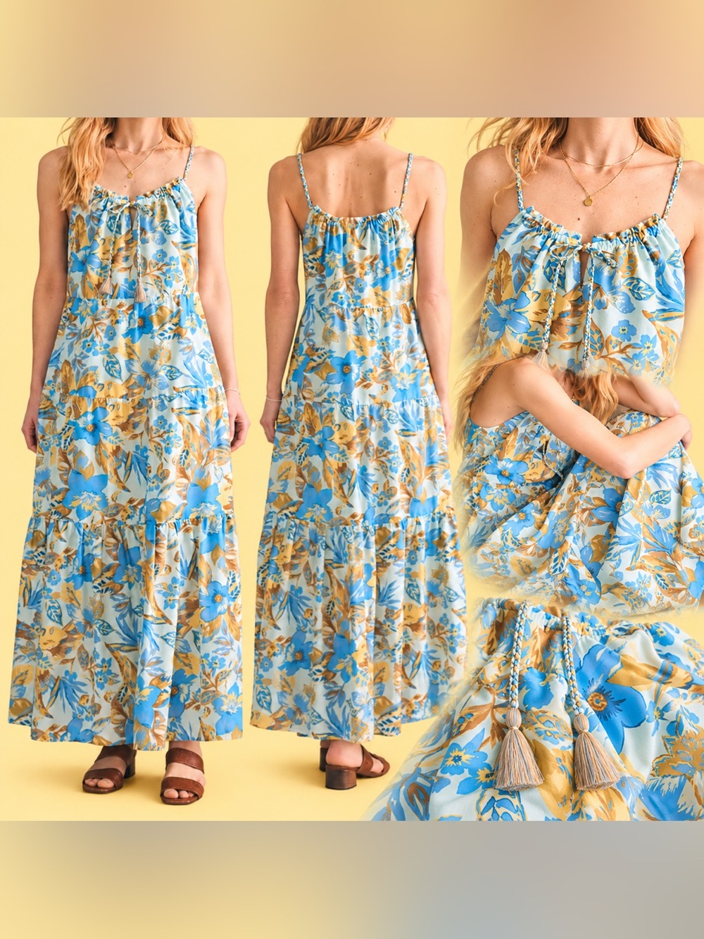 Faherty Sun Chaser Silk Blend Floral Maxi Dress Paradise Blossom M-L NWT $328